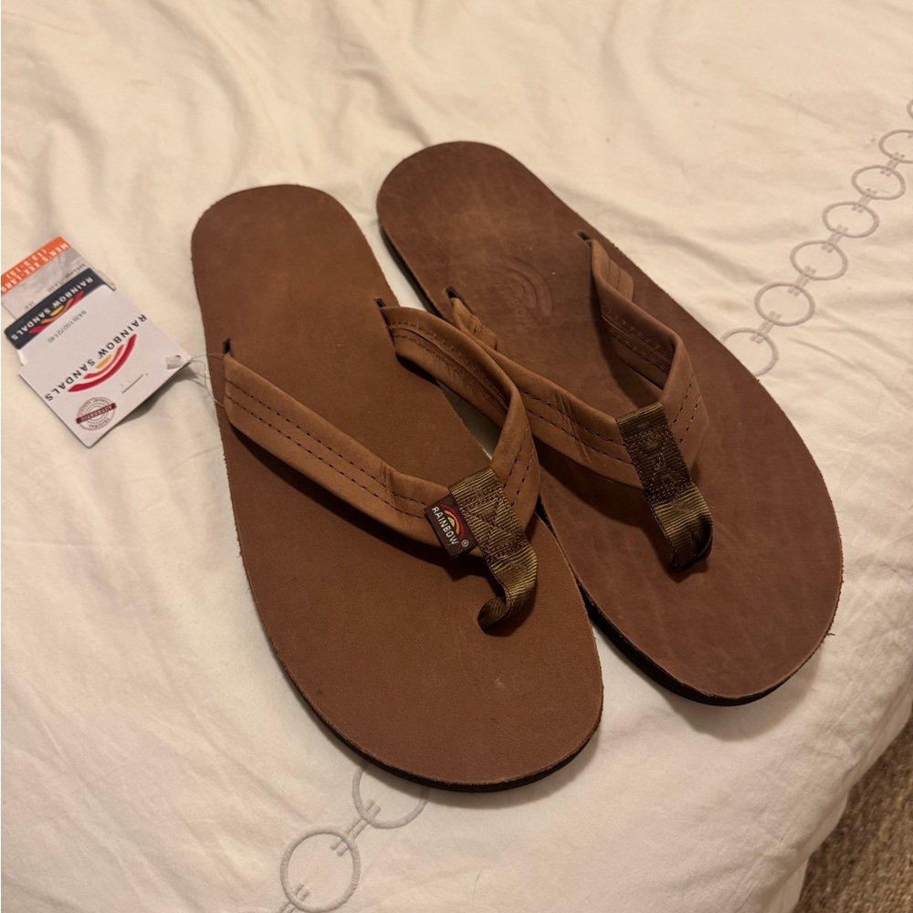 Rainbow Brown Leather Flip-Flops